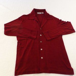 Chico's Travelers Red Shirt Womens Size 2X Maroon Acetate Blouse Abstract Button